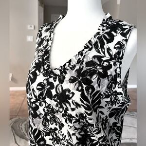 Briggs Women's Ruffle Trim V-Neck Linen Blend Sleeveless Side Pockets Mini Dress